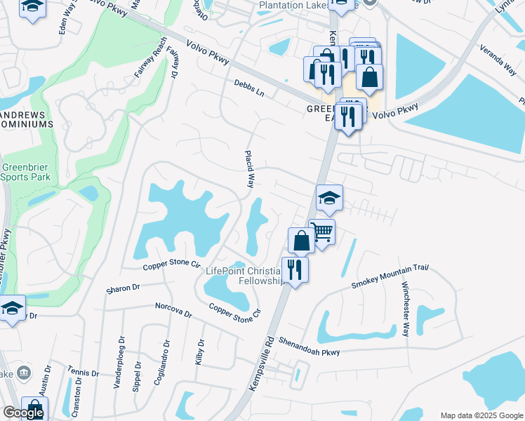 map of restaurants, bars, coffee shops, grocery stores, and more near 1147 Killington Arch in Chesapeake