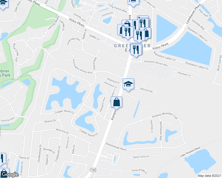 map of restaurants, bars, coffee shops, grocery stores, and more near 1214 Killington Square in Chesapeake