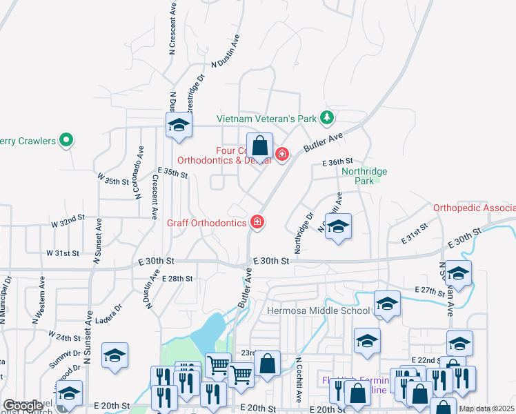 map of restaurants, bars, coffee shops, grocery stores, and more near 3402 San Medina Avenue in Farmington