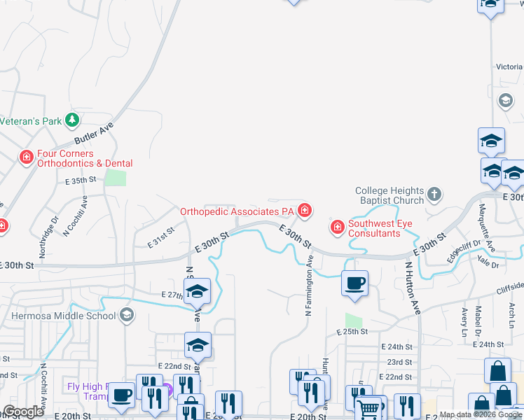 map of restaurants, bars, coffee shops, grocery stores, and more near 2001 Heights Drive in Farmington