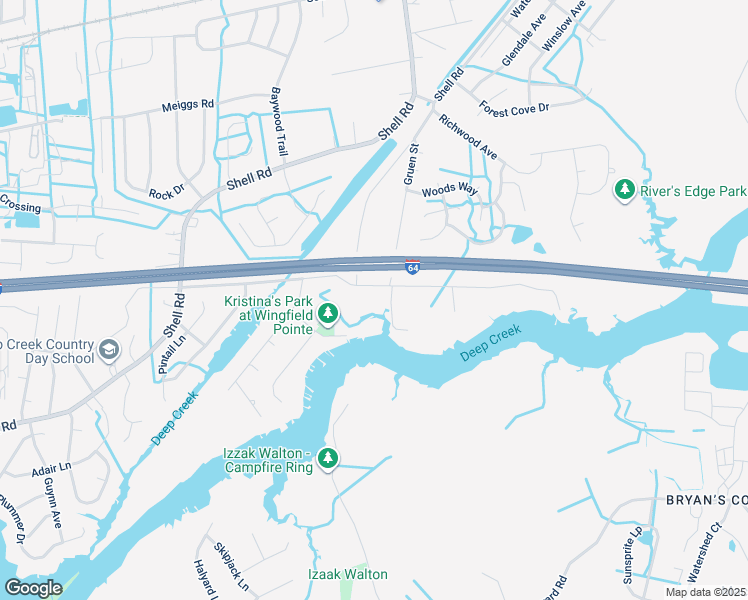 map of restaurants, bars, coffee shops, grocery stores, and more near 2309 Firman Street in Chesapeake