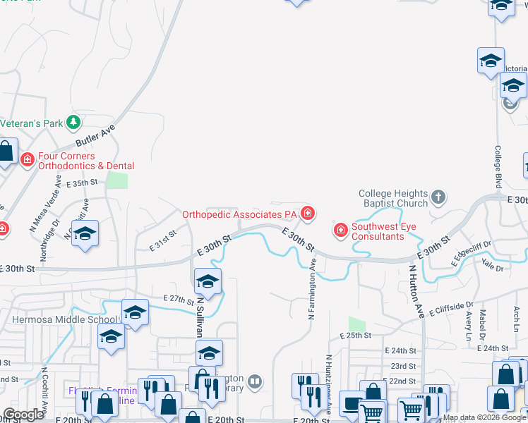 map of restaurants, bars, coffee shops, grocery stores, and more near 2001 Heights Drive in Farmington