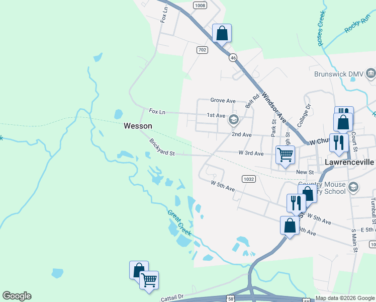 map of restaurants, bars, coffee shops, grocery stores, and more near Tobacco Heritage Trail in Lawrenceville