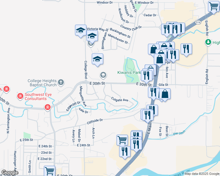 map of restaurants, bars, coffee shops, grocery stores, and more near 3103 Tulane Avenue in Farmington