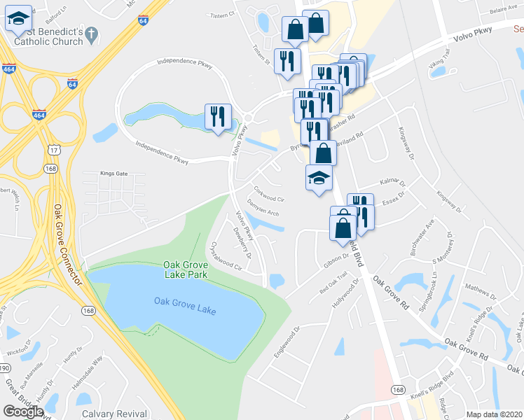 map of restaurants, bars, coffee shops, grocery stores, and more near 1242 Damyien Arch in Chesapeake