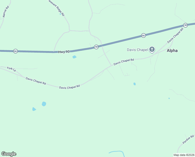 map of restaurants, bars, coffee shops, grocery stores, and more near Davis Chapel Road in Alpha