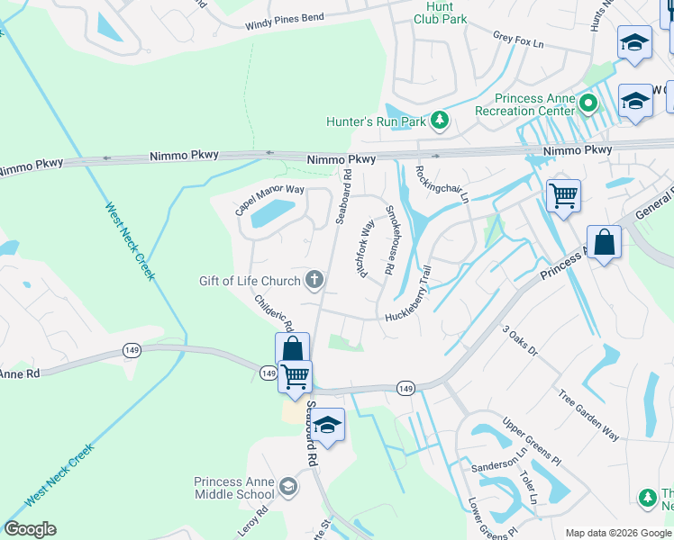 map of restaurants, bars, coffee shops, grocery stores, and more near 2429 Pitchfork Way in Virginia Beach