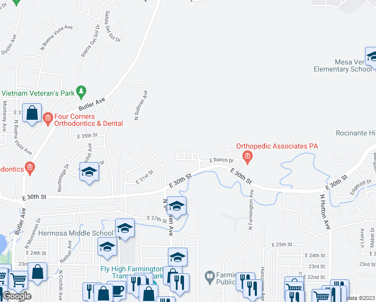 map of restaurants, bars, coffee shops, grocery stores, and more near 1924 Hollyhock Circle in Farmington