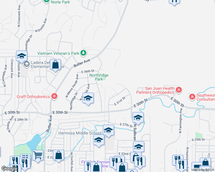 map of restaurants, bars, coffee shops, grocery stores, and more near 3407 Northridge Ct in Farmington