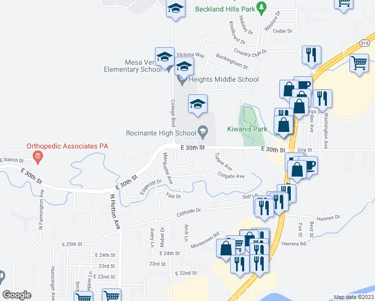 map of restaurants, bars, coffee shops, grocery stores, and more near 3108 Greenbriar Avenue in Farmington