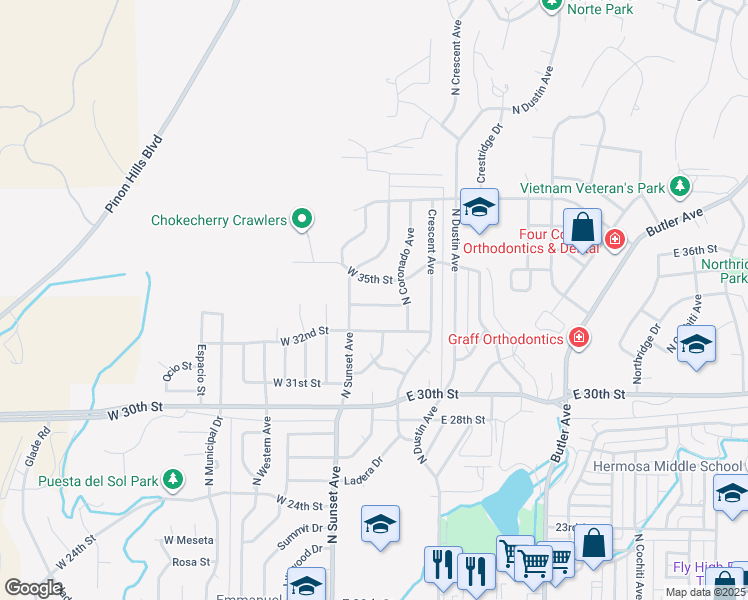 map of restaurants, bars, coffee shops, grocery stores, and more near 110 West 33rd Street in Farmington