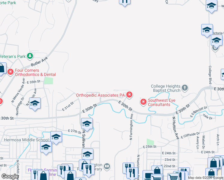 map of restaurants, bars, coffee shops, grocery stores, and more near 2001 Heights Drive in Farmington