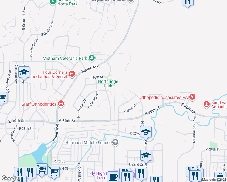 map of restaurants, bars, coffee shops, grocery stores, and more near 3407 Northridge Ct in Farmington