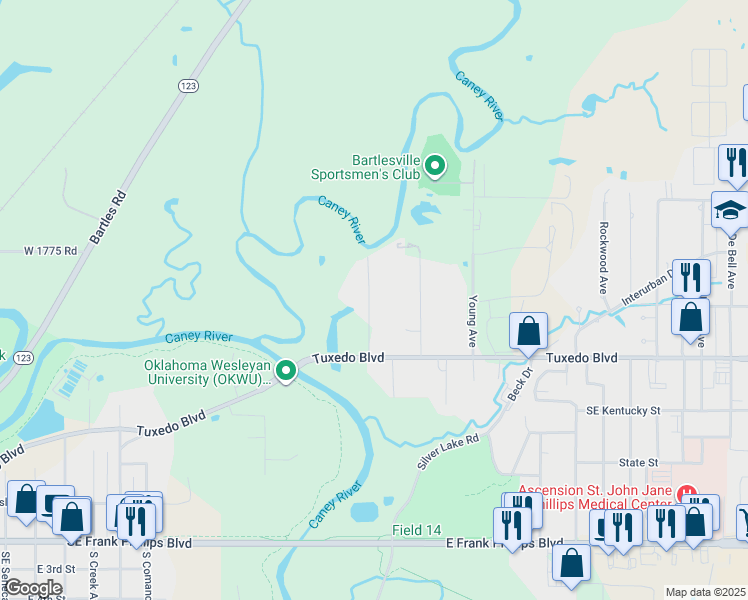map of restaurants, bars, coffee shops, grocery stores, and more near 200 Pine Avenue in Bartlesville