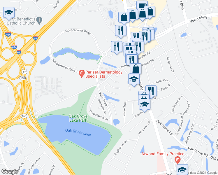 map of restaurants, bars, coffee shops, grocery stores, and more near 1244 Corkwood Circle in Chesapeake