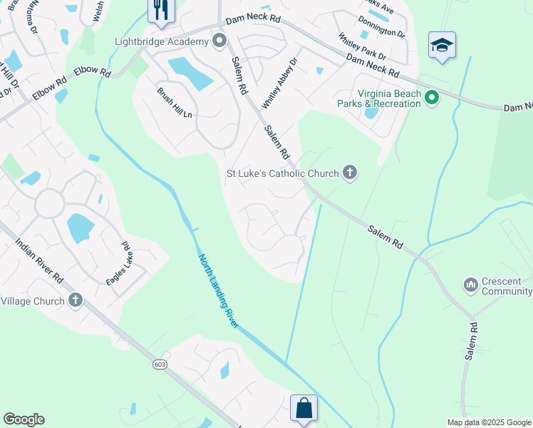 map of restaurants, bars, coffee shops, grocery stores, and more near 3933 Tartan Trail in Virginia Beach