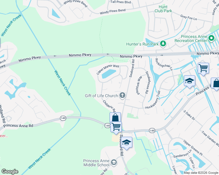 map of restaurants, bars, coffee shops, grocery stores, and more near 2313 Seaboard Road in Virginia Beach