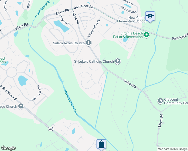 map of restaurants, bars, coffee shops, grocery stores, and more near 2283 Salem Road in Virginia Beach