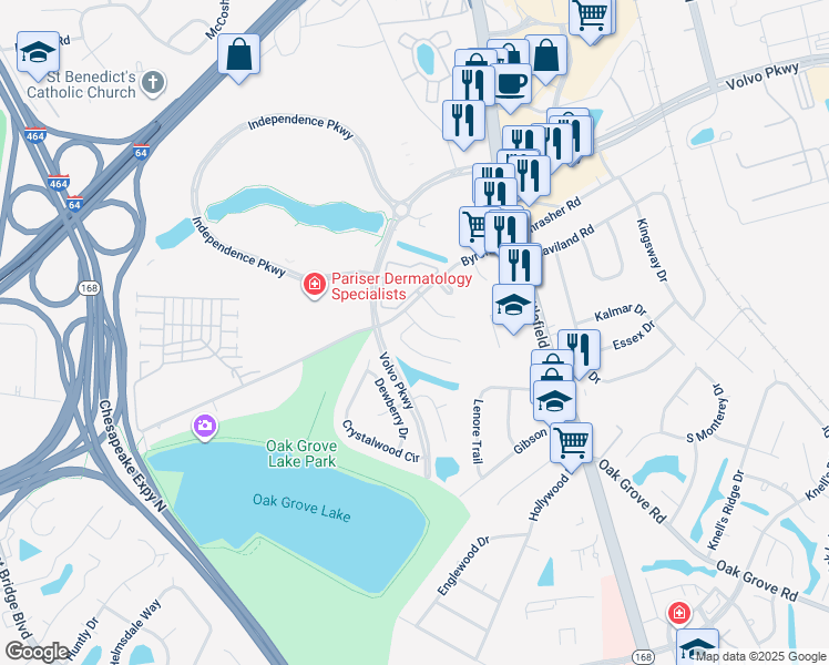 map of restaurants, bars, coffee shops, grocery stores, and more near 1252 Corkwood Circle in Chesapeake