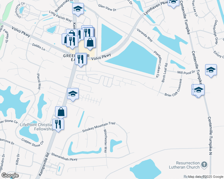 map of restaurants, bars, coffee shops, grocery stores, and more near 1735 Woodmill Street in Chesapeake