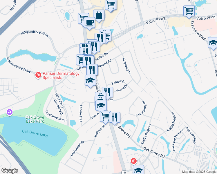 map of restaurants, bars, coffee shops, grocery stores, and more near 1129 Valmire Drive in Chesapeake