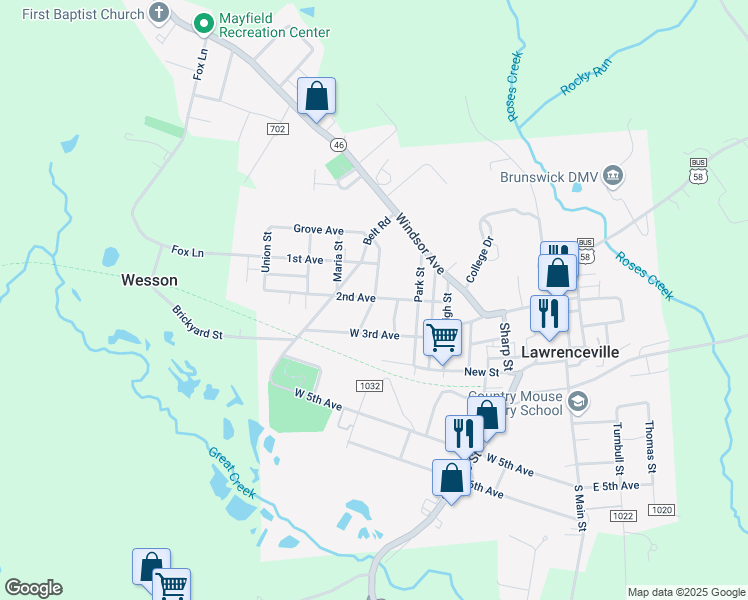 map of restaurants, bars, coffee shops, grocery stores, and more near 198 Maple St in Lawrenceville