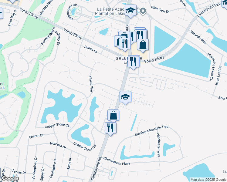 map of restaurants, bars, coffee shops, grocery stores, and more near 1437 Hunningdon Woods Boulevard in Chesapeake