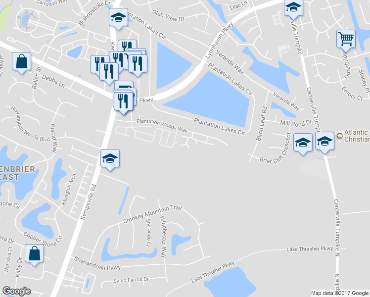 map of restaurants, bars, coffee shops, grocery stores, and more near 1735 Woodmill Street in Chesapeake