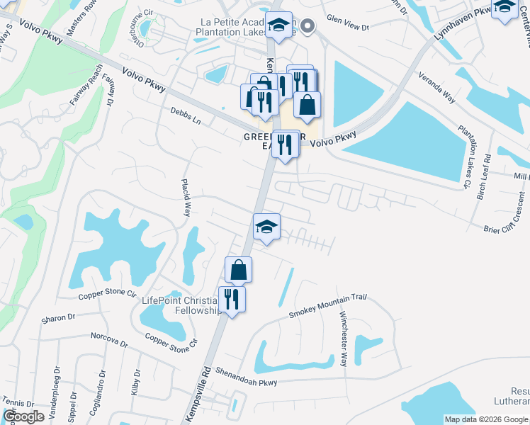 map of restaurants, bars, coffee shops, grocery stores, and more near 1216 Kempsville Road in Chesapeake