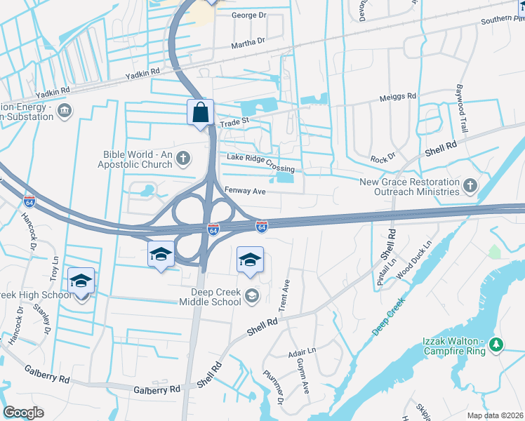 map of restaurants, bars, coffee shops, grocery stores, and more near 2705 Garnes Avenue in Chesapeake