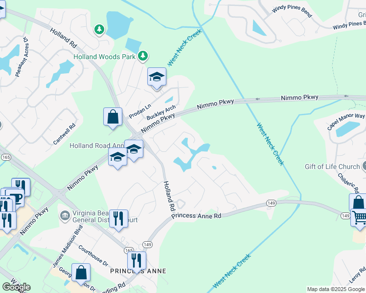 map of restaurants, bars, coffee shops, grocery stores, and more near 2412 Tanning Reeve Way in Virginia Beach