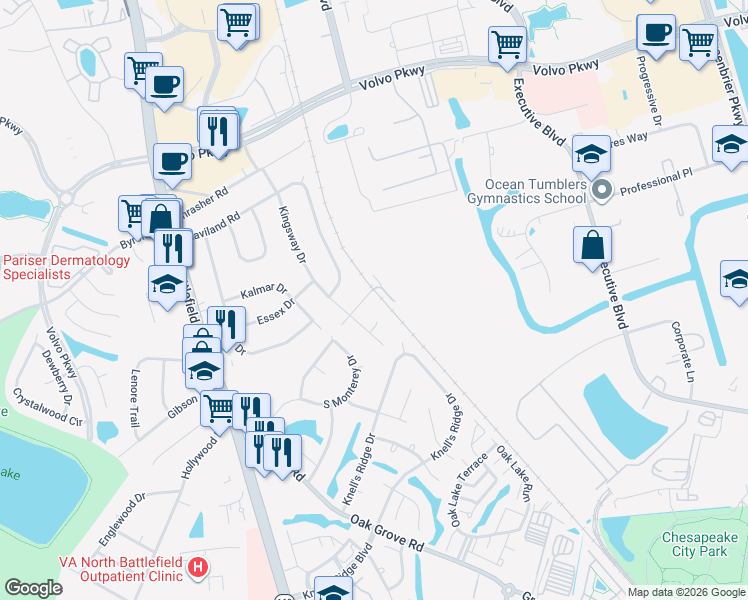 map of restaurants, bars, coffee shops, grocery stores, and more near 1211 Bristlewood Court in Chesapeake