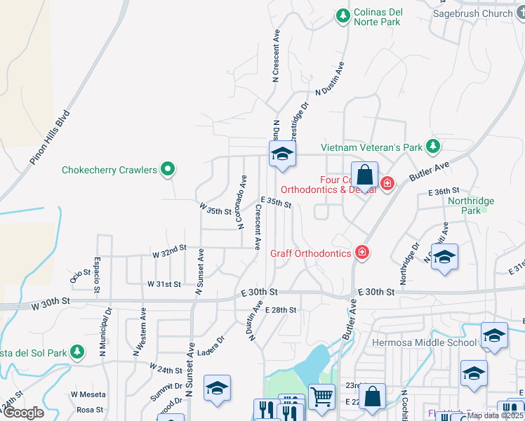 map of restaurants, bars, coffee shops, grocery stores, and more near 3316 Crescent Avenue in Farmington
