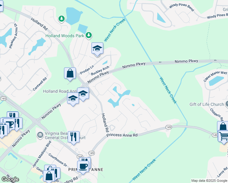 map of restaurants, bars, coffee shops, grocery stores, and more near 2412 Tanning Reeve Way in Virginia Beach