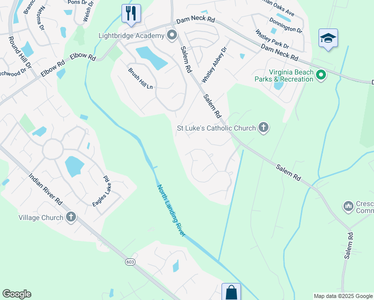 map of restaurants, bars, coffee shops, grocery stores, and more near 3964 Tartan Trail in Virginia Beach