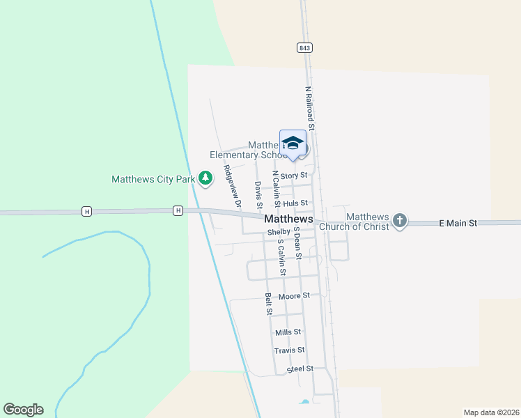 map of restaurants, bars, coffee shops, grocery stores, and more near 109 Davis Street in Matthews