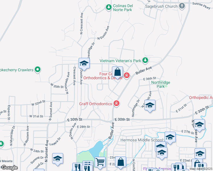 map of restaurants, bars, coffee shops, grocery stores, and more near 3417 North Buena Vista Avenue in Farmington