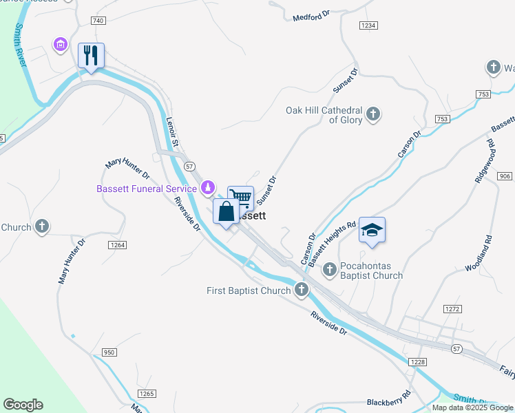 map of restaurants, bars, coffee shops, grocery stores, and more near in Bassett