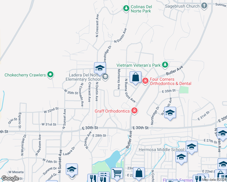 map of restaurants, bars, coffee shops, grocery stores, and more near 3413 Monterey Circle in Farmington