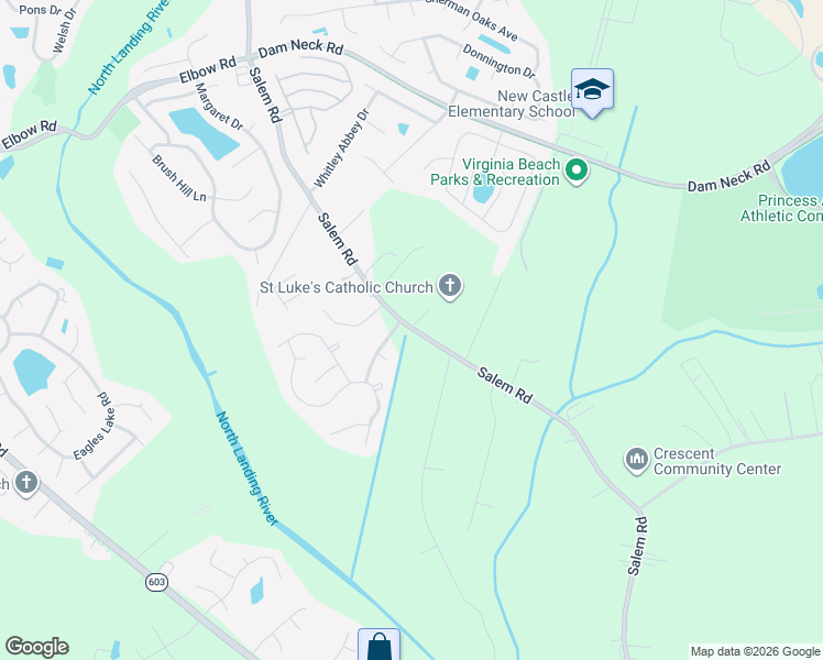 map of restaurants, bars, coffee shops, grocery stores, and more near 2268 Salem Road in Virginia Beach