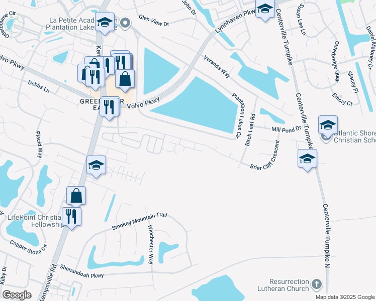 map of restaurants, bars, coffee shops, grocery stores, and more near 1413 Shortleaf Lane in Chesapeake