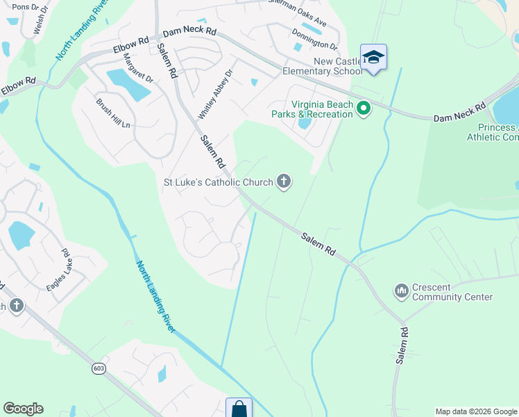 map of restaurants, bars, coffee shops, grocery stores, and more near 2268 Salem Road in Virginia Beach