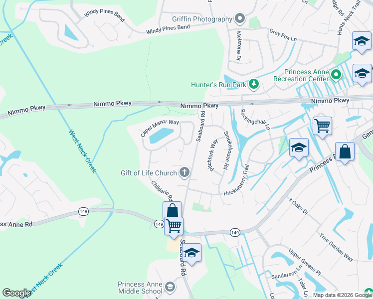 map of restaurants, bars, coffee shops, grocery stores, and more near 2249 Dulwich Place in Virginia Beach