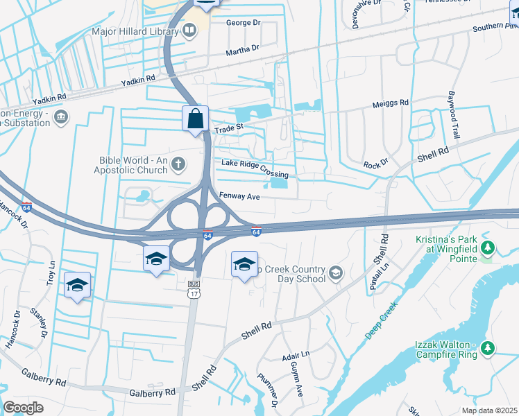 map of restaurants, bars, coffee shops, grocery stores, and more near 2712 Fenway Avenue in Chesapeake