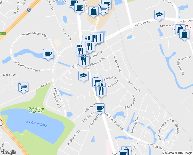 map of restaurants, bars, coffee shops, grocery stores, and more near 1140 Valmire Drive in Chesapeake