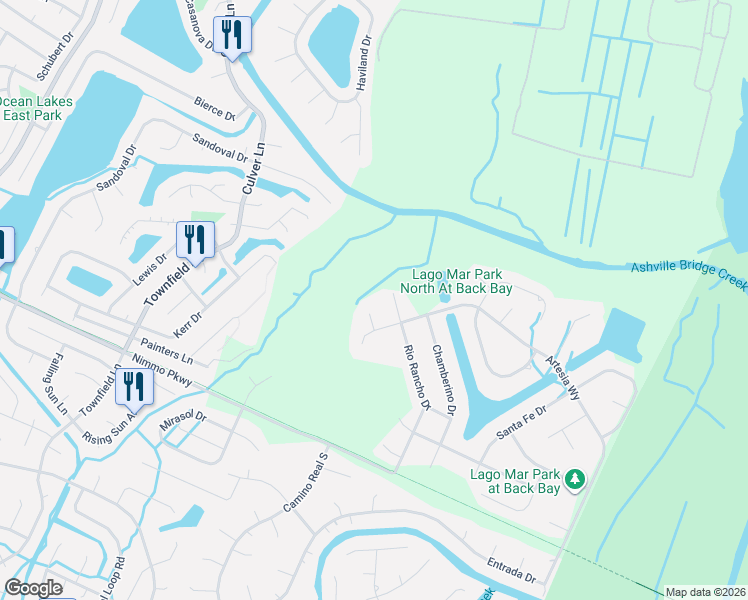 map of restaurants, bars, coffee shops, grocery stores, and more near 2205 Rio Rancho Drive in Virginia Beach