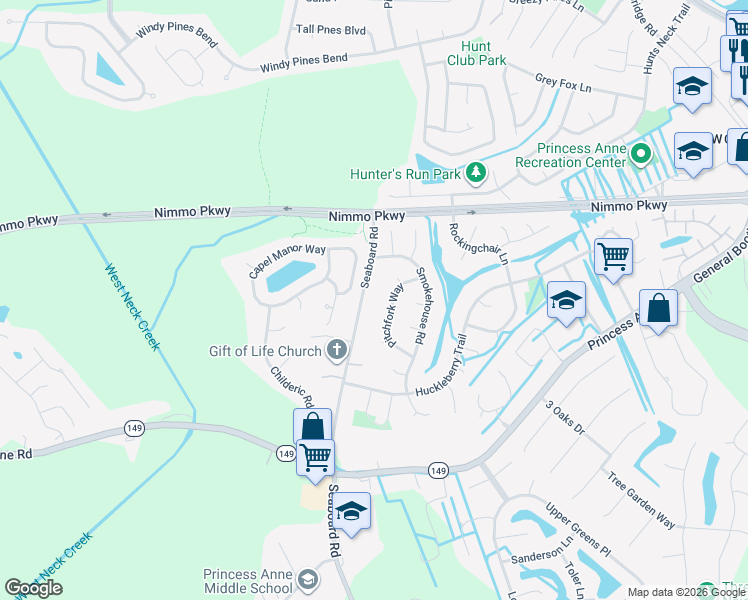 map of restaurants, bars, coffee shops, grocery stores, and more near 2280 Seaboard Road in Virginia Beach