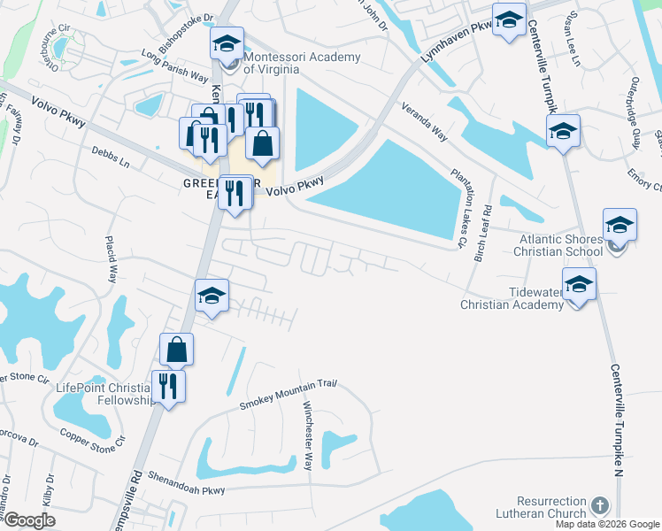 map of restaurants, bars, coffee shops, grocery stores, and more near 1807 Woodmill Street in Chesapeake