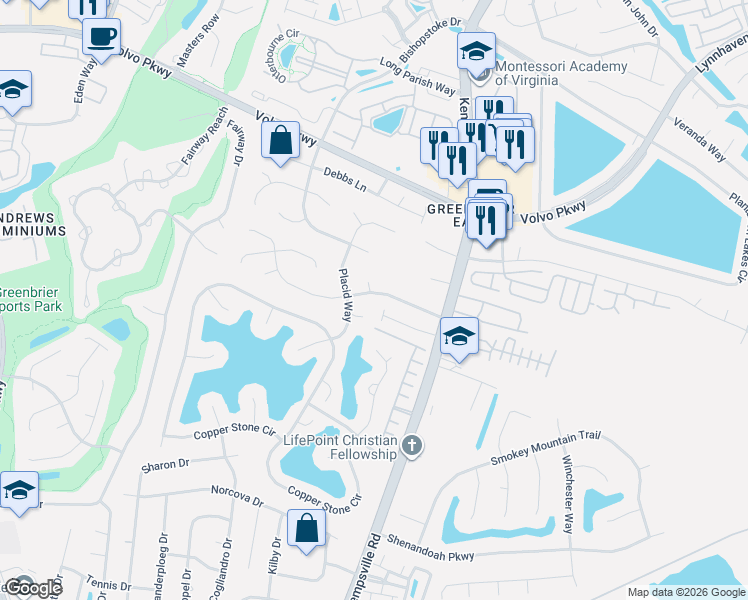 map of restaurants, bars, coffee shops, grocery stores, and more near 1412 Hunningdon Woods Boulevard in Chesapeake