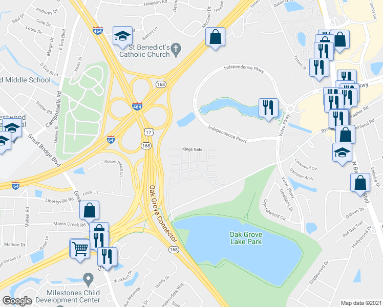map of restaurants, bars, coffee shops, grocery stores, and more near 1233 Duke of Suffolk in Chesapeake